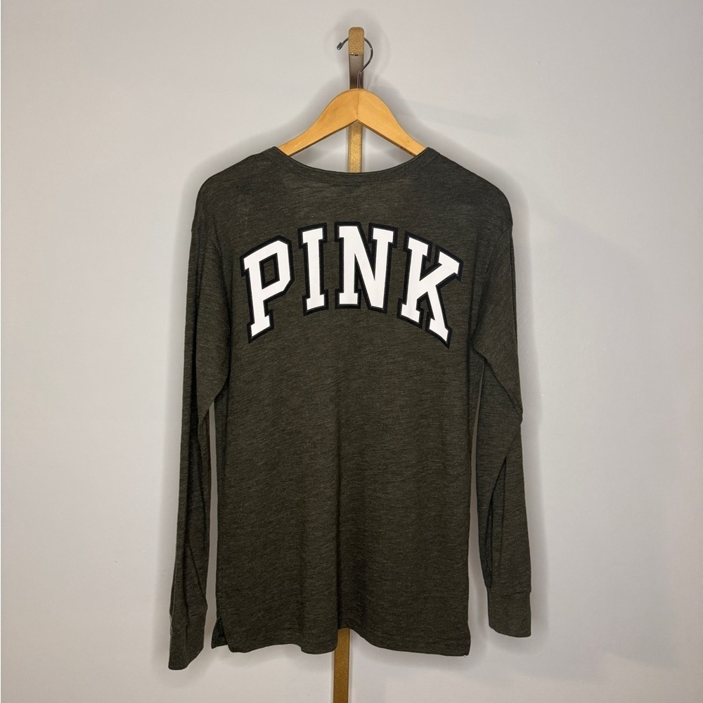 PINK Victoria's Secret Heathered Olive Green Long Sleeve Top - Picture 3 of 6